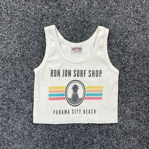 Ron Jon Top Surf Shop Women’s Crop Top Y2K White Beach Tank Size Small